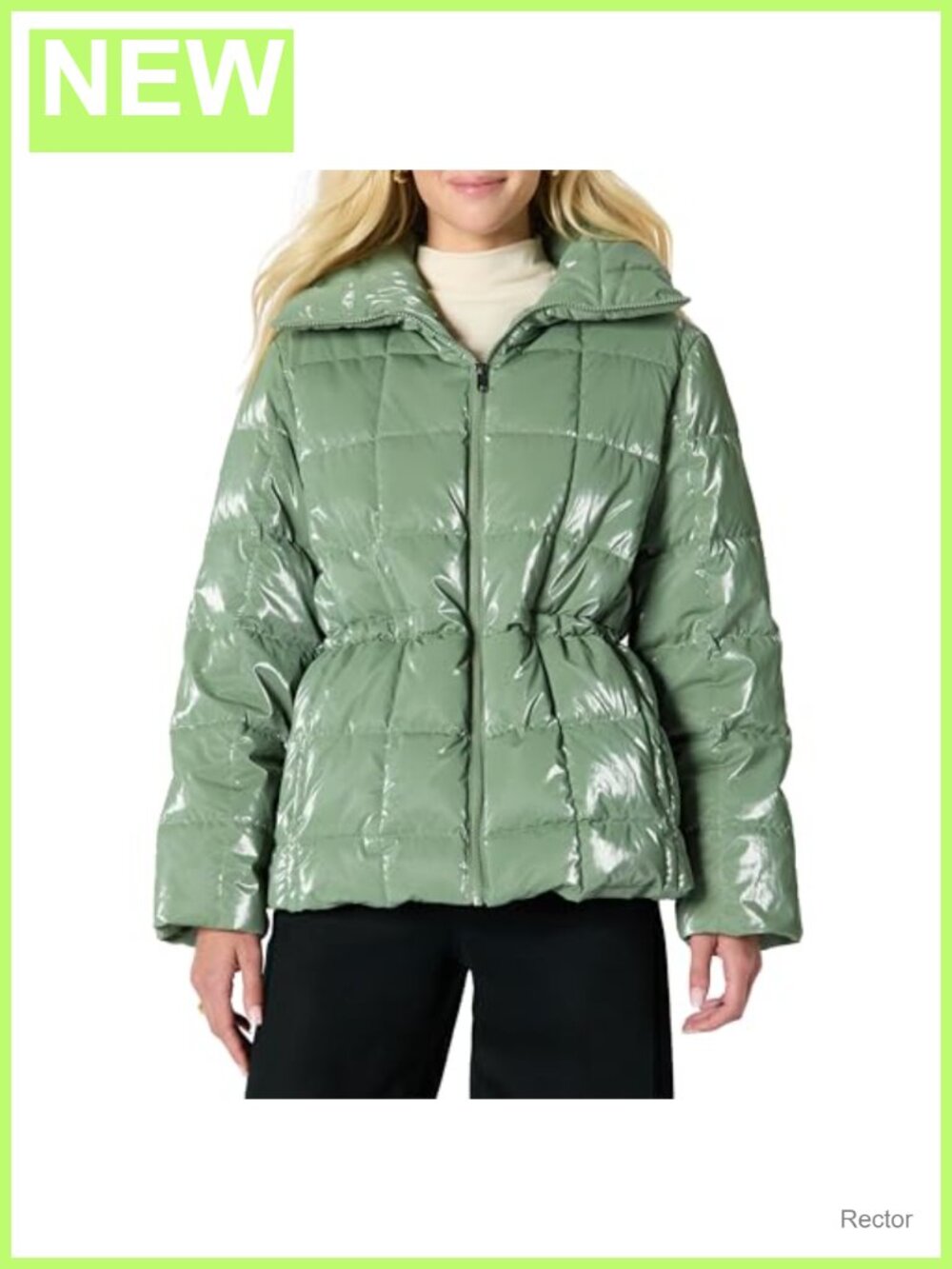 Oversized Square Quilted Puffer Jacket Adjustable Waist Zip Front